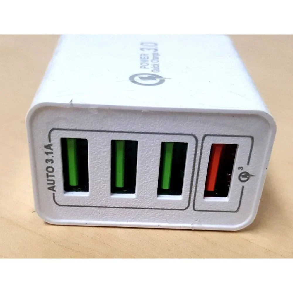 Travel Charger Fast 4 Port Quick Charge 3.0 for iPhone, Samsung - Black